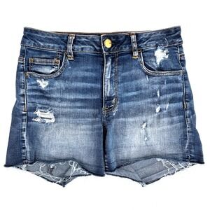 American Eagle Hi-Rise Shortie Super Stretch Distressed Denim Shorts Size 10